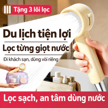 Vòi Sen Mini Cầm Tay Tăng Áp Lọc Nước Cho Du Lịch - Vòi Tắm Hoa Sen Có Lõi Lọc Khử Clo Nhựa ABS Cao Cấp Đầu Nối Phi 21 Chuẩn Tiện Lợi Dành Cho Gia Đình Khách Sạn 17cm 135g