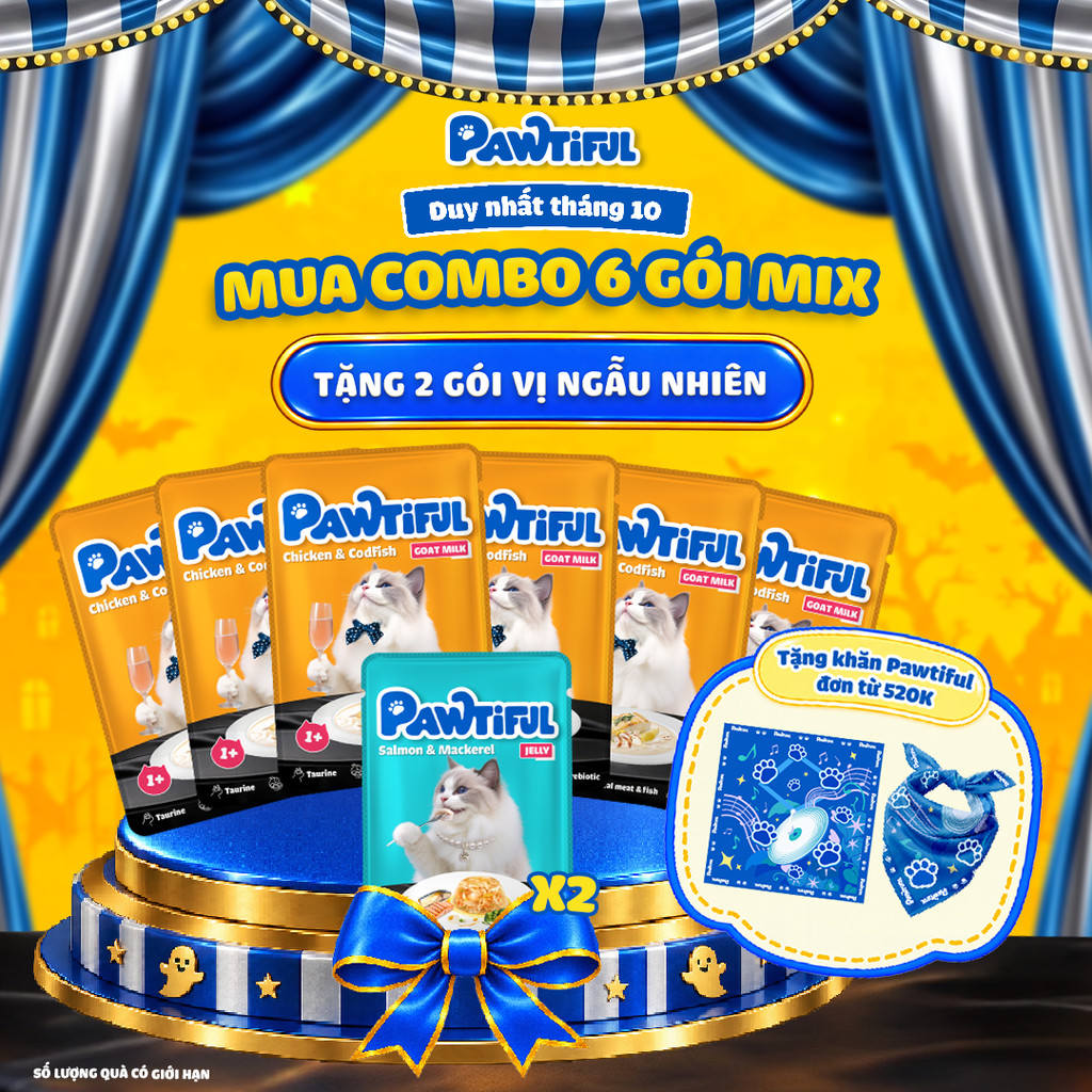 [MUA 6 TẶNG 2] Combo 6 gói Pate Pawtiful cho Mèo dạng Sữa dê vị Gà & Cá tuyết 70g x6