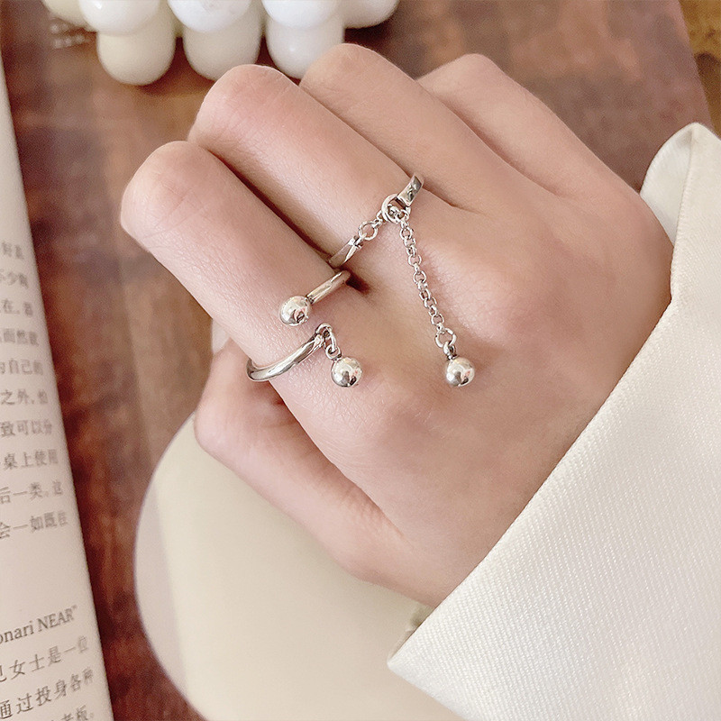 Ins Hàn Quốc Nhẫn Phong Cách Bạc Thái Niche Nhẫn Hạt Đuôi Nhẫn Thiết Kế Mở Nhẫn Nam Nữ Phong Cách Mới Chữ Thập