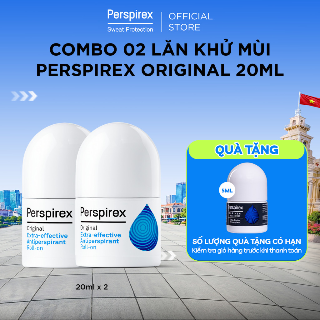 Combo 2 Lăn khử mùi Perspirex Original 20ml: Dành cho da thường, ngăn đồ mồ hôi hiệu quả từ 3-5 ngày