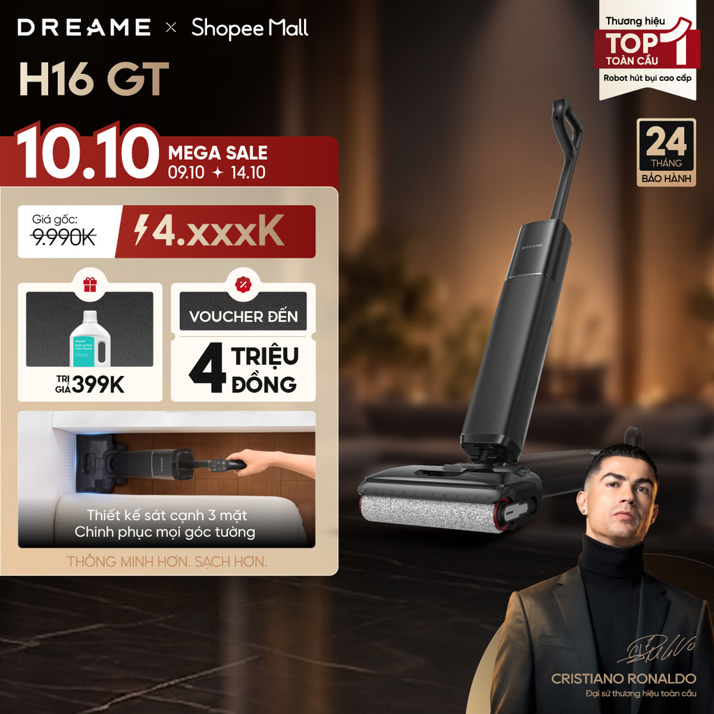 Dreame H16 GT Máy hút bụi lau sàn không dây | giặt sấy nóng đến 90 độ | lực hút cực đại 23.000Pa | BH 24 tháng