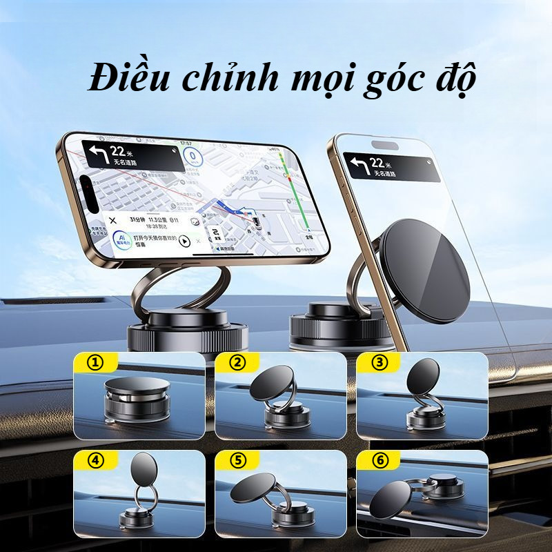 Giá Đỡ Điện Thoại Ô Tô Từ Tính 360° - Đế Hút Chân Không, Điều Chỉnh Linh Hoạt, Chống Rung Hiệu Quả