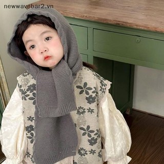 [Mới] Mũ trẻ em Retro mùa thu đông Khăn choàng trẻ em màu trơn Khăn choàng trẻ em dệt kim Mũ len tích hợp đa năng Mũ len chui đầu.