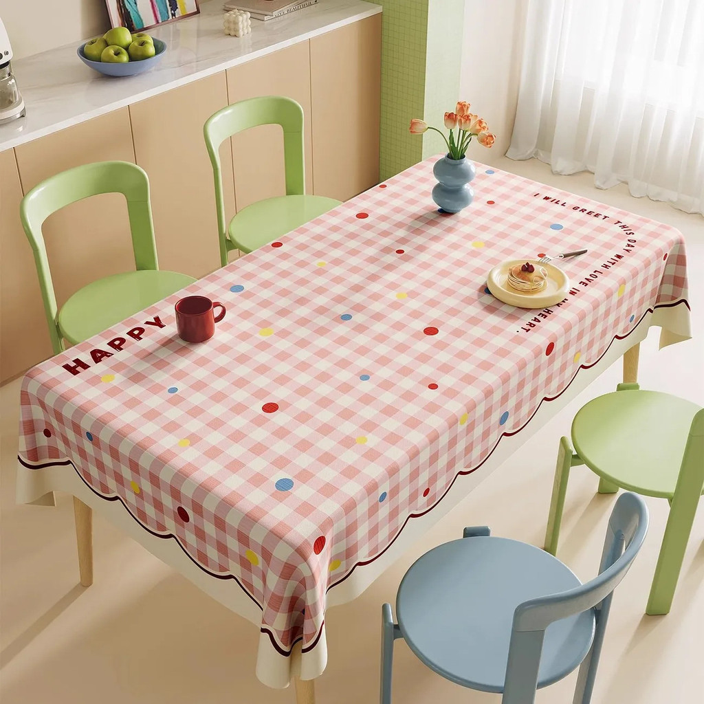 Khăn trải bàn họa tiết caro xanh vàng chấm bi | Vải cotton linen mềm mại, phong cách Nhật dễ thương, dễ giặt, trang trí bàn ăn, bàn cà phê
