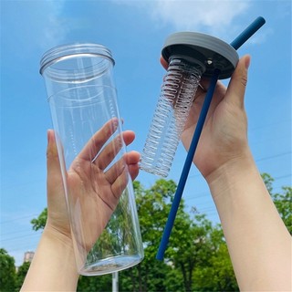 Bình nước Detox trong suốt có khay lọc, ống hút tiện dụng - dung tích 700ml