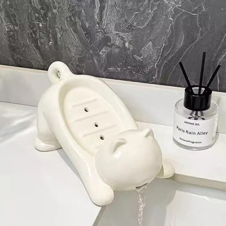 Hộp xà phòng chống trượt cho mèo trắng co giãn Phòng tắm Tilt Drain Hộp xà phòng dễ thương và thiết thực sành điệu