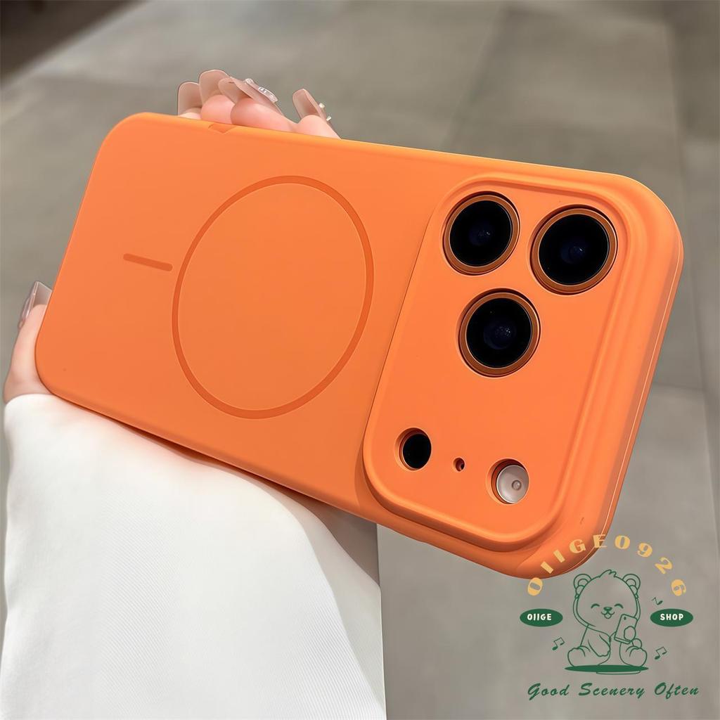 【 Ốp lưng iPhone17 】 Vỏ điện thoại từ tính silica gel lỏng màu cam iphone17 Pro Max 16 cho vỏ iPhone Vỏ mềm silicon TPU chống sốc