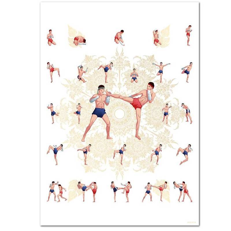 Muay Thái Chiến Đấu Kỹ Thuật Biểu Đồ Nghệ Thuật Treo Tường In Hình Và Tranh Canvas Cho Trang Trí Phòng Gia Đình Cảm Hứng Động Lực Quyền Anh