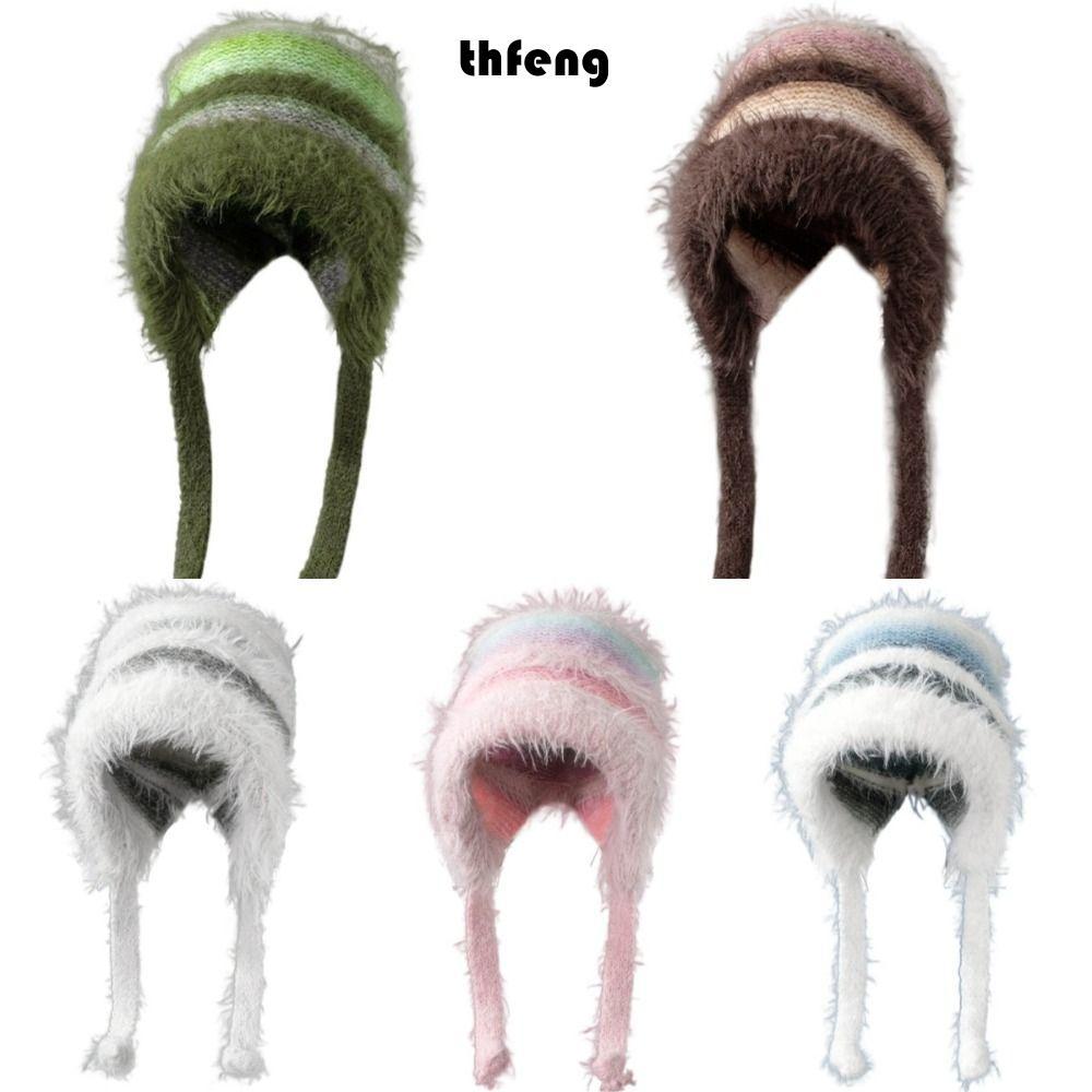 Mũ len THFENG - Mũ dệt kim nhiều màu sắc dễ thương, giữ ấm tốt và bảo vệ tai hiệu quả