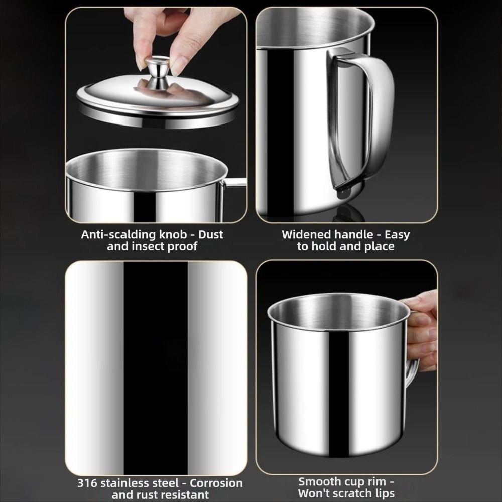 Cốc Nước HOBBYIN, Có Nắp Cốc Inox 304, Thiết Kế Tay Cầm 350-1250ml Cốc Trà Du Lịch