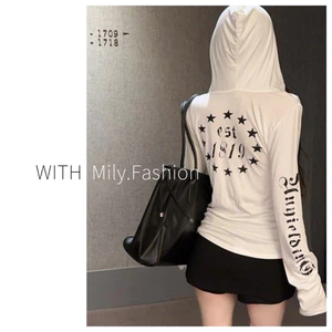 Milyfashion Áo sơ mi nữ slim-fit phong cách Mỹ xuân thu đông, độc đáo với mũ trùm đầu và tay dài
