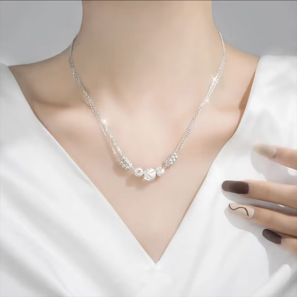 Vòng cổ bạc 925 thời trang với hạt trang sức may mắn, phù hợp cho lễ cưới