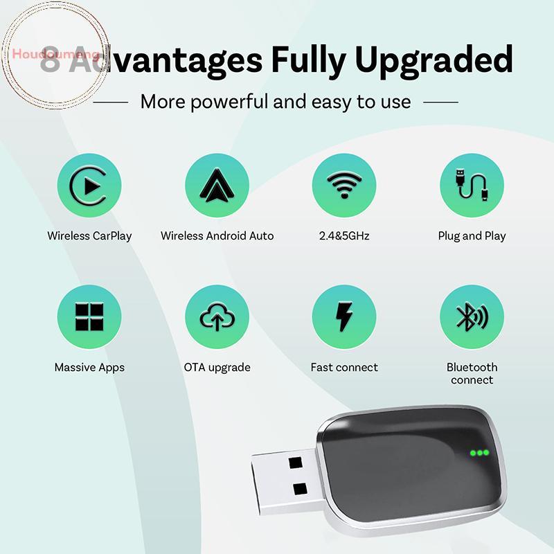 Hodou 2in1 Wireless CarPlay Android Auto Adapter AI Box Plug & Play Kết nối tự động Tương thích với 99% ô tô cho đài phát thanh ô tô VN