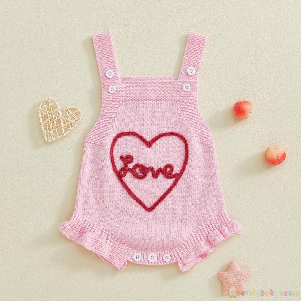 LBH-Baby Girls Áo liền quần dệt kim không tay thêu trái tim thời trang dễ thương