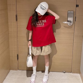 Áo thun cotton rộng mới cho bé gái thiết kế cổ tròn tay ngắn phù hợp cho bé gái