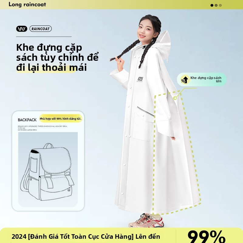 Áo mưa dài thời trang, chất liệu PVC cao cấp, mềm mại và thoáng khí, phù hợp làm áo mưa đi xe máy