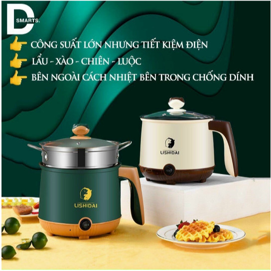 Nồi lẩu mini đa năng 2 tầng tặng vỉ hấp chống dính dung tích 2 lít có thể hấp xào nấu