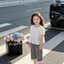 ✿ Bé Gái Hàn Quốc Bộ 2 Món Trẻ Em Ngọt Ngào Thêu Trắng Smock Top & Quần Ca Rô Trang Phục Mùa Hè