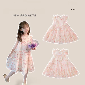 ✿ Bé Gái Hoa Lông Tơ Tay Tầng Đầm Màu Nước Hoa Tulip In Mùa Hè Cotton Thoáng Khí Trang Phục