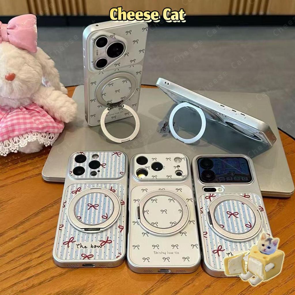 Kim Loại Xoay Đứng Nơ Sọc Xanh Ốp Lưng Điện Thoại iPhone Xs 11 12 13 14 15 16 17 Pro Max XR