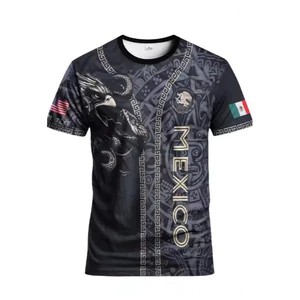 KT9I Nam Quá Khổ Mexico Aztec Maya Lịch Đại Bàng In Họa Tiết Áo Thun Tay Ngắn Đường Phố
