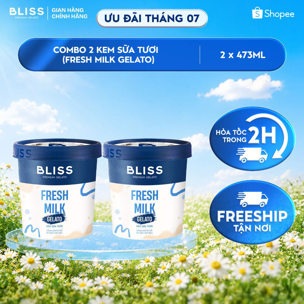 [Hỏa tốc HN/HCM] Combo 2 Kem BLISS Sữa Tươi (Fresh Milk Gelato) hộp 473ml