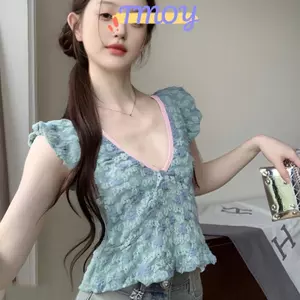 TMOY Ren V-ne Vest Nhỏ Tay Bay Mùa Hè Ngày Lễ Hàng Ngày Ngọt Ngào Crop Tops TMOY