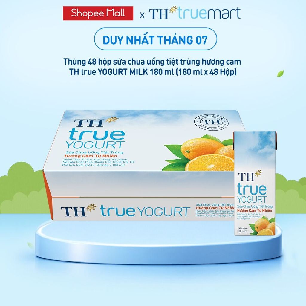 Thùng Sữa Chua Uống Tiệt Trùng TH True Yogurt milk Hương Cam 180ml (48 Hộp)