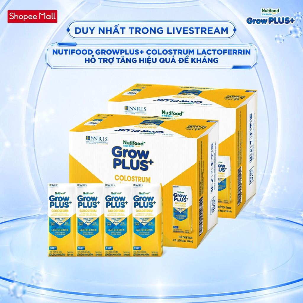 [Livestream Lucie] Combo 2 Thùng 24 hộp Sữa bột pha sẵn Nutifood Sweden GrowPLUS+ Colostrum Lactoferrin 180ml