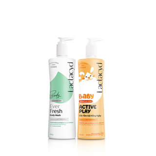Bộ 1 Sữa tắm Lactacyd Ever Fresh mang lại làn da thơm mát + 1 Sữa Tắm Gội Trẻ em Lactacyd Baby Active Play 500ml