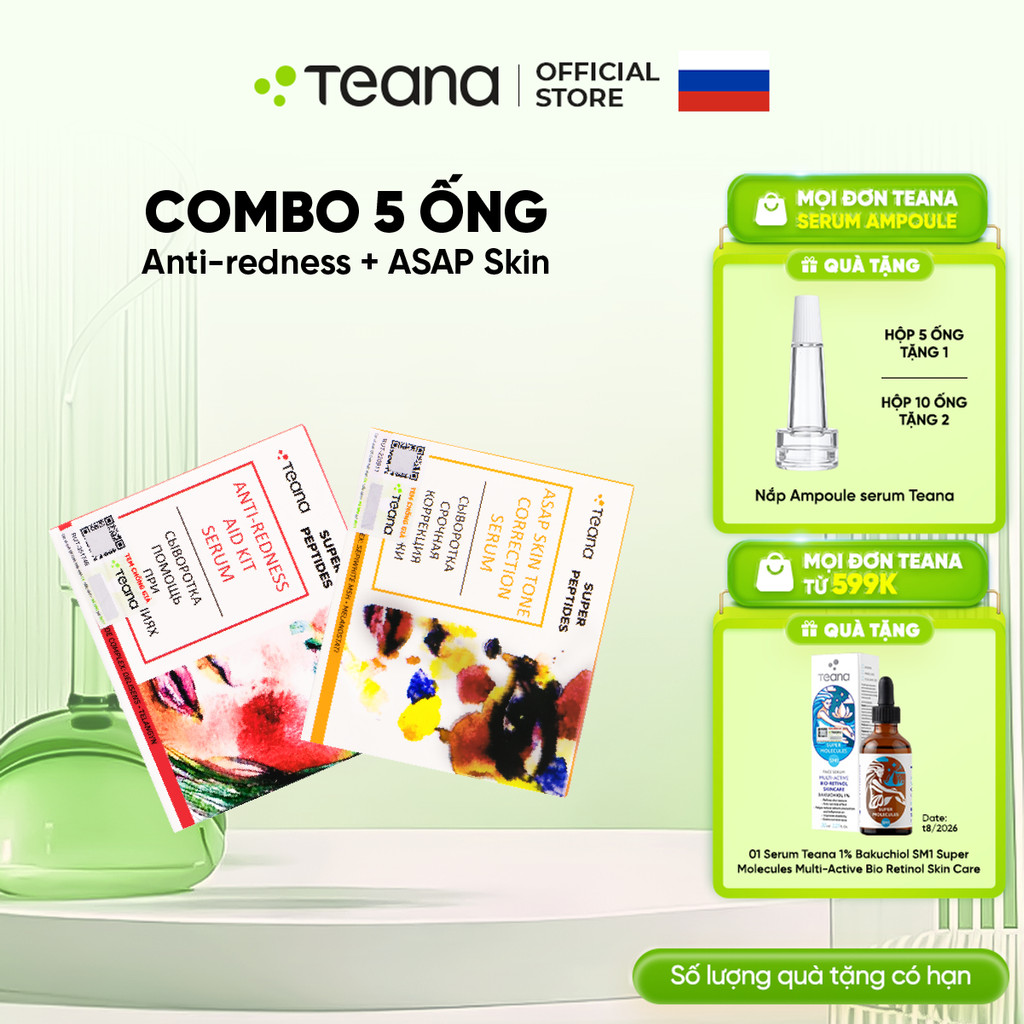 Combo Serum PEPTIDES TEANA Anti-redness & ASAP giải cứu phục hồi làn da, giảm thâm mụn 2ml (5 ống/10 ống)