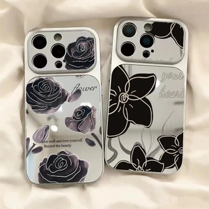 Ốp Điện Thoại Họa Tiết Hoa Màu Đen Vintage Cho Redmi Note 10 11 11S 11T 12 12S 13 14 15 Pro Plus Mạ Trang Điểm Gương