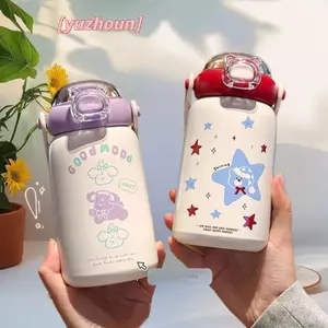 Cốc giữ nhiệt bằng thép không gỉ dành cho trẻ em Ấm đun nước di động Ống hút dễ thương Thiết kế đơn giản Bình nước bằng thép 304 cho trẻ em
