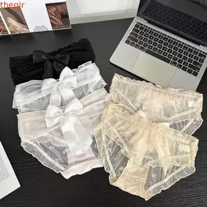 THEGIRL8B Quần Lót Ren, Quần Lót Nữ Trong Suốt Ruffle, Thoải Mái Thấp Eo Mỏng Phong Cách Ngọt Ngào Quần Đùi Lưới Cô Gái