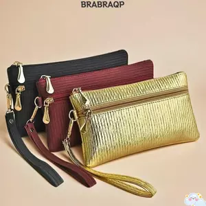 Túi ly hợp BRBRAA, Ví dài có dây kéo đa chức năng, Túi đựng tiền dung tích lớn đơn giản dành cho nữ