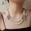 Bộ dây buộc và bông tai ngọc trai thanh lịch có nút thắt bướm cổ điển phong cách Pháp nhiều lớp xương đòn Nelace [Mina]