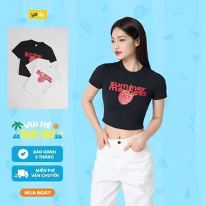 Áo thun croptop YODY vải cotton gân rib nổi ôm body co giãn, hack dáng WYTS25S156