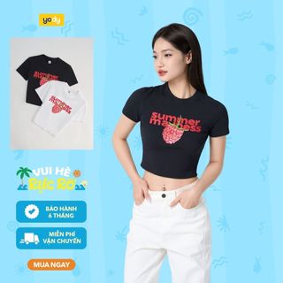 [SALE OFF]Áo thun croptop YODY vải cotton gân rib nổi ôm body co giãn, hack dáng WYTS25S156