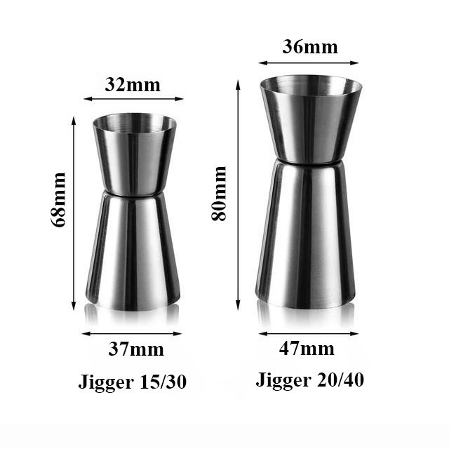 Ly Đong Jigger Inox Pha Chế Cao Cấp 2 Đầu Loại 20/40ml Và 15/30ml, Dụng Cụ Bartender Chuyên Nghiệp