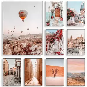 Phong Cảnh Địa Trung Hải Biển Hy Lạp Ý begonias Cây Ô Liu Poster Không Khung Tranh Canvas Trang Trí