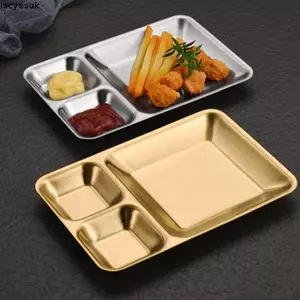 Khay ăn tối chia LACYESUK, Đĩa nhúng gia vị BBQ bằng thép không gỉ 3 / 5 lưới, Khay đựng đồ ăn nhẹ bền bỉ phong cách Hàn Quốc dày đa năng Cắm trại