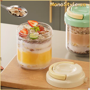 Bát sữa chua MONOSTYLE, Ly ăn sáng chống rò rỉ 430ML, có nắp và thìa Hộp đựng yến mạch di động Bữa sáng