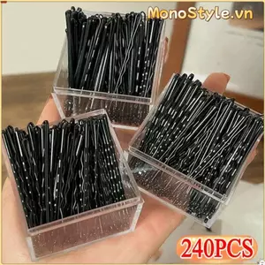MONOSTYLE 60 / 240 chiếc Kẹp tóc màu đen, Kẹp tóc nữ vô hình hình chữ U, Kẹp tóc dùng một lần sóng