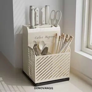 DONOVANQQ Đũa Thùng, Thoát Nước Tích Hợp Đũa Lồng, Đa Năng Màu Be Nhựa Tiết Kiệm Không Gian Flatware Drainer Hộp Bảo Quản Mặt Bàn
