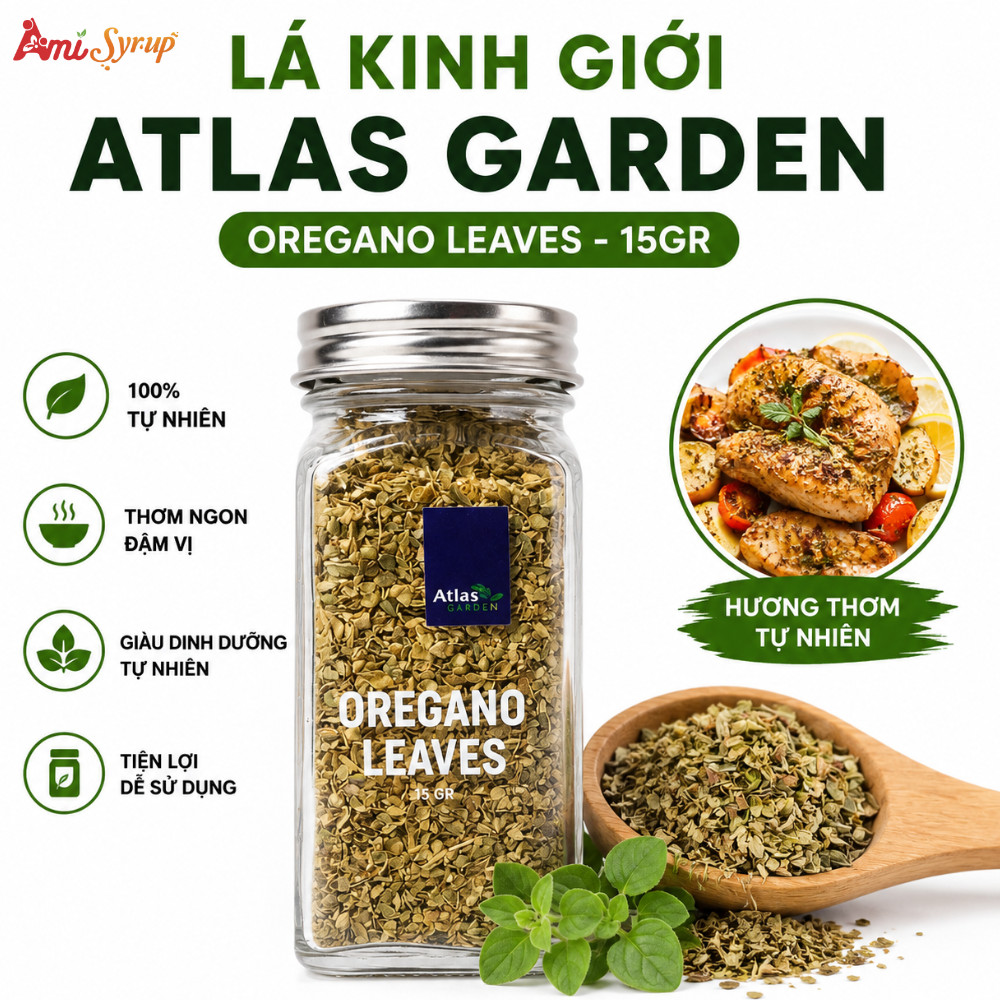 Lá Kinh Giới Atlas Garden Oregano Leaves 15gr, Gia Vị Nhập Khẩu Chính Hãng Chuẩn Vị Nhà Hàng