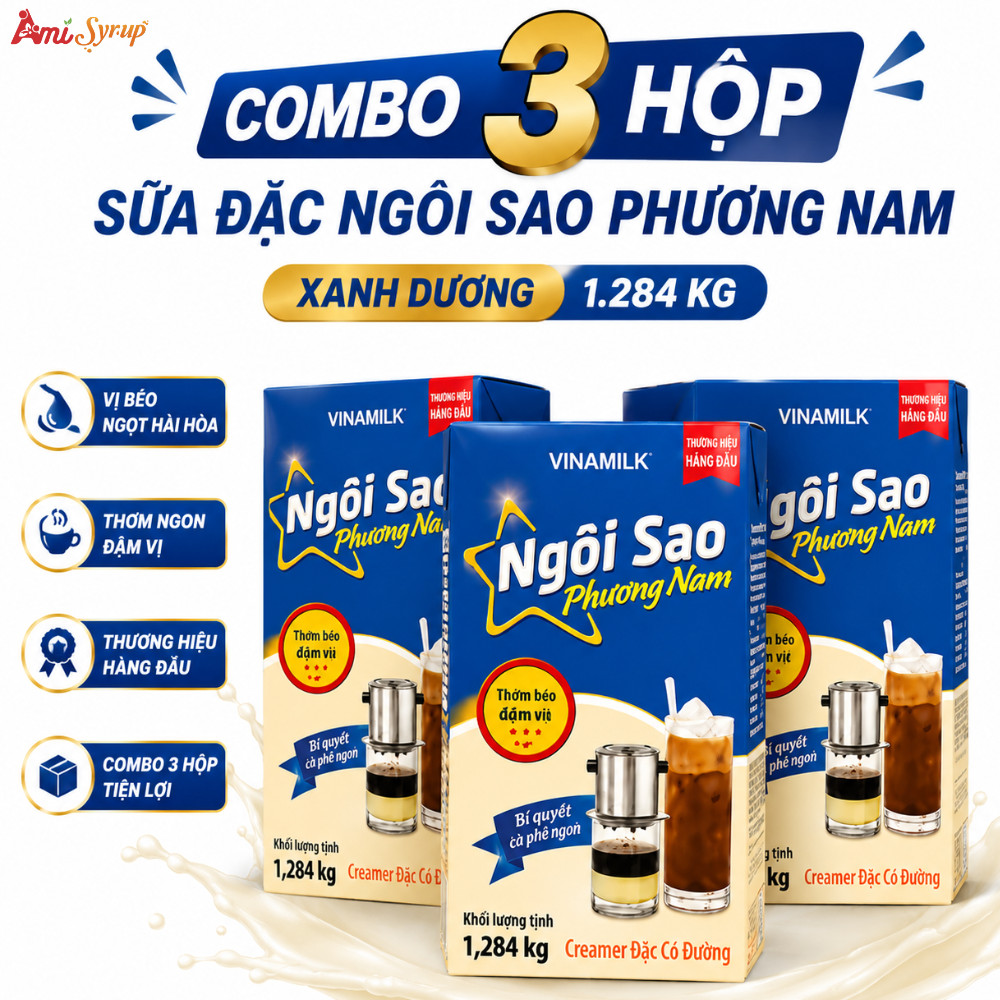 (Combo 3 Hộp) Sữa Đặc Ngôi Sao Phương Nam Vinamilk 1,284 Kg, Sữa Đặc Thơm Ngon Pha Cà Phê Chuẩn Vị