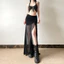 Y2K Dạo Phố Cao Cấp Lưới Chắp Vá Chia Viền Ruched Bodycon Gợi Cảm Giữa Váy Đáy
