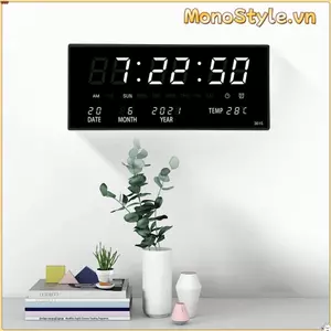 Đồng hồ treo tường điện tử MONOSTYLE, Đồng hồ LED kỹ thuật số ngày treo tường, Điều khiển bằng giọng nói Đồng hồ bàn hiển thị nhiệt độ gia đình cho phòng ngủ