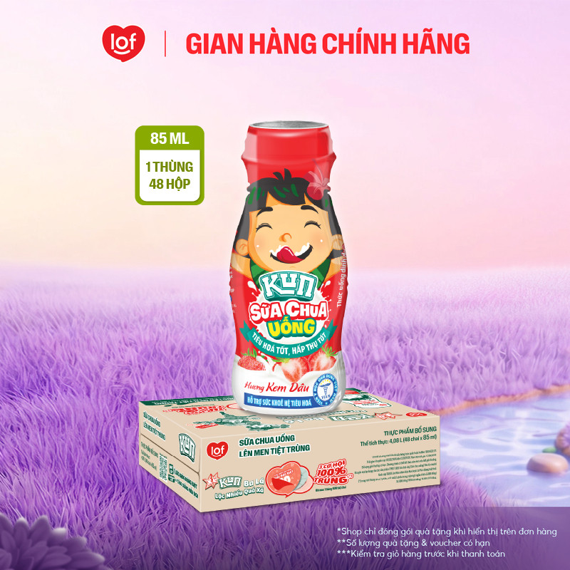 Sữa chua uống KUN vị kem dâu thùng 48 chai x 85ml