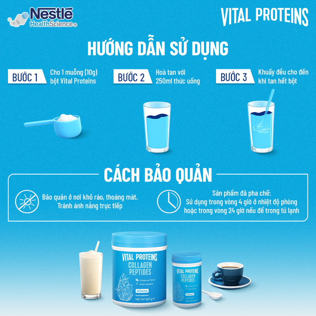 Bộ 2 Collagen Thủy Phân Dạng Bột NESTLÉ VITAL PROTEINS Mỹ Hỗ Trợ Làm Đẹp Da,Móng,Tóc 284G